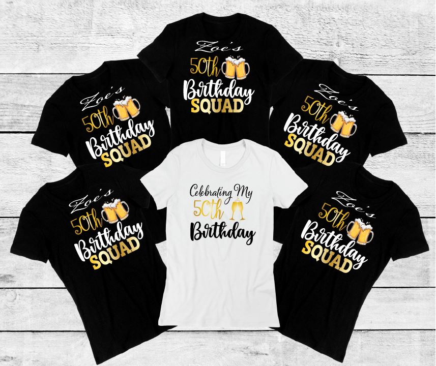Birthday Squad Gold Beer Mug T-Shirts Personalised Party Tees