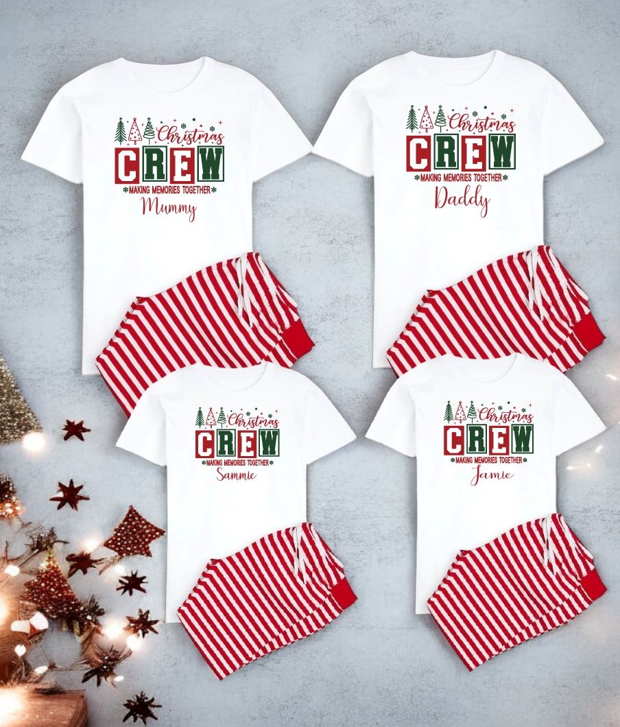 Christmas Crew Personalised Christmas Pyjamas Pyjamas Print My Tops Mens Small (32 inch waist)
