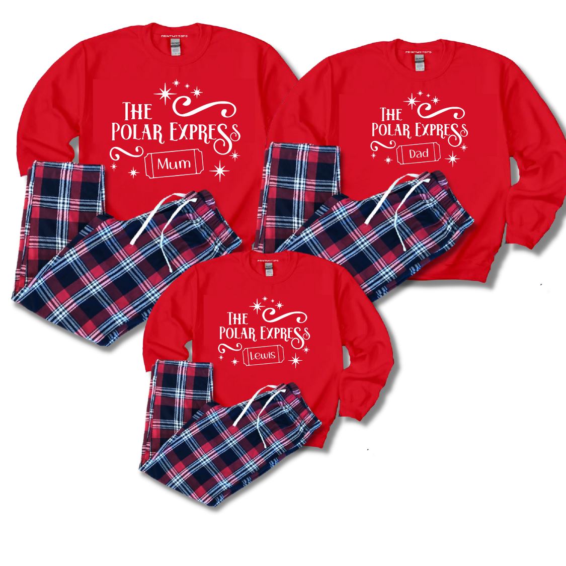 Family Matching Christmas Polar Express Tartan Pyjamas Pyjamas Print My Tops Mens Small (32 inch Waist)