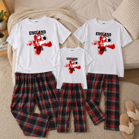 Family Matching England World Cup 2026 Tartan Pyjamas | Personalised Supporter PJs Pyjamas Print My Tops Mens Small (32 inch Waist)