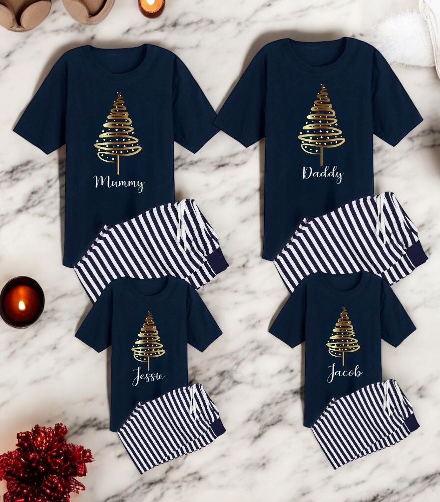 Gold Tree Personalised Christmas Pyjamas Pyjamas Print My Tops Mens Small (32 inch waist)