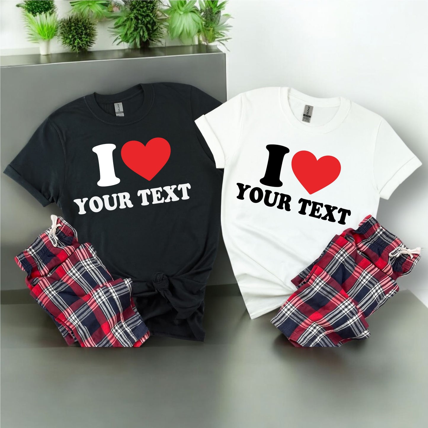 I LOVE WITH YOUR TEXT TARTAN PYJAMAS Pyjamas Print My Tops