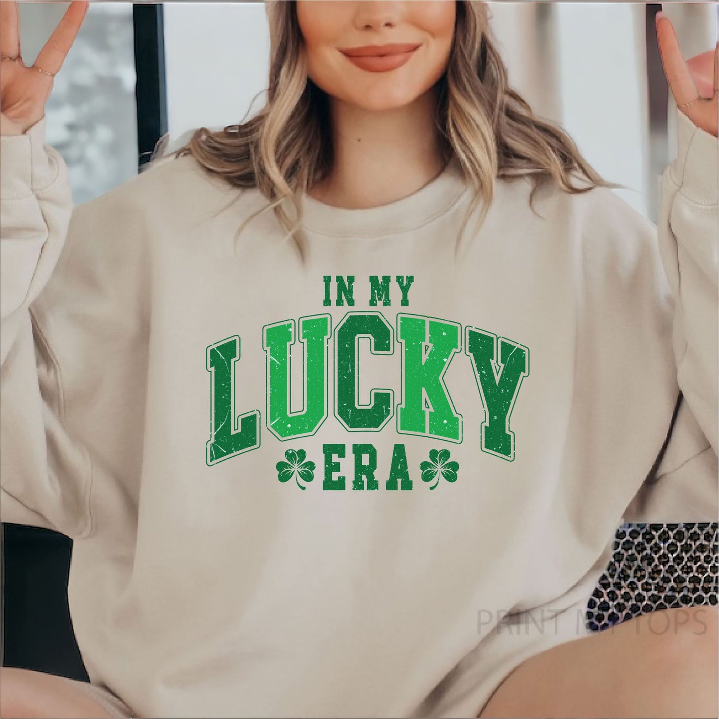 In My Lucky Era Sweatshirt Sweatshirt Print My Tops Beige Mens Small