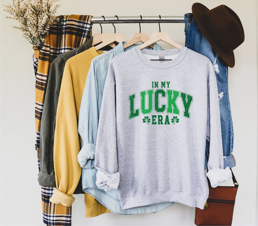 In My Lucky Era Sweatshirt Sweatshirt Print My Tops Grey Mens Small