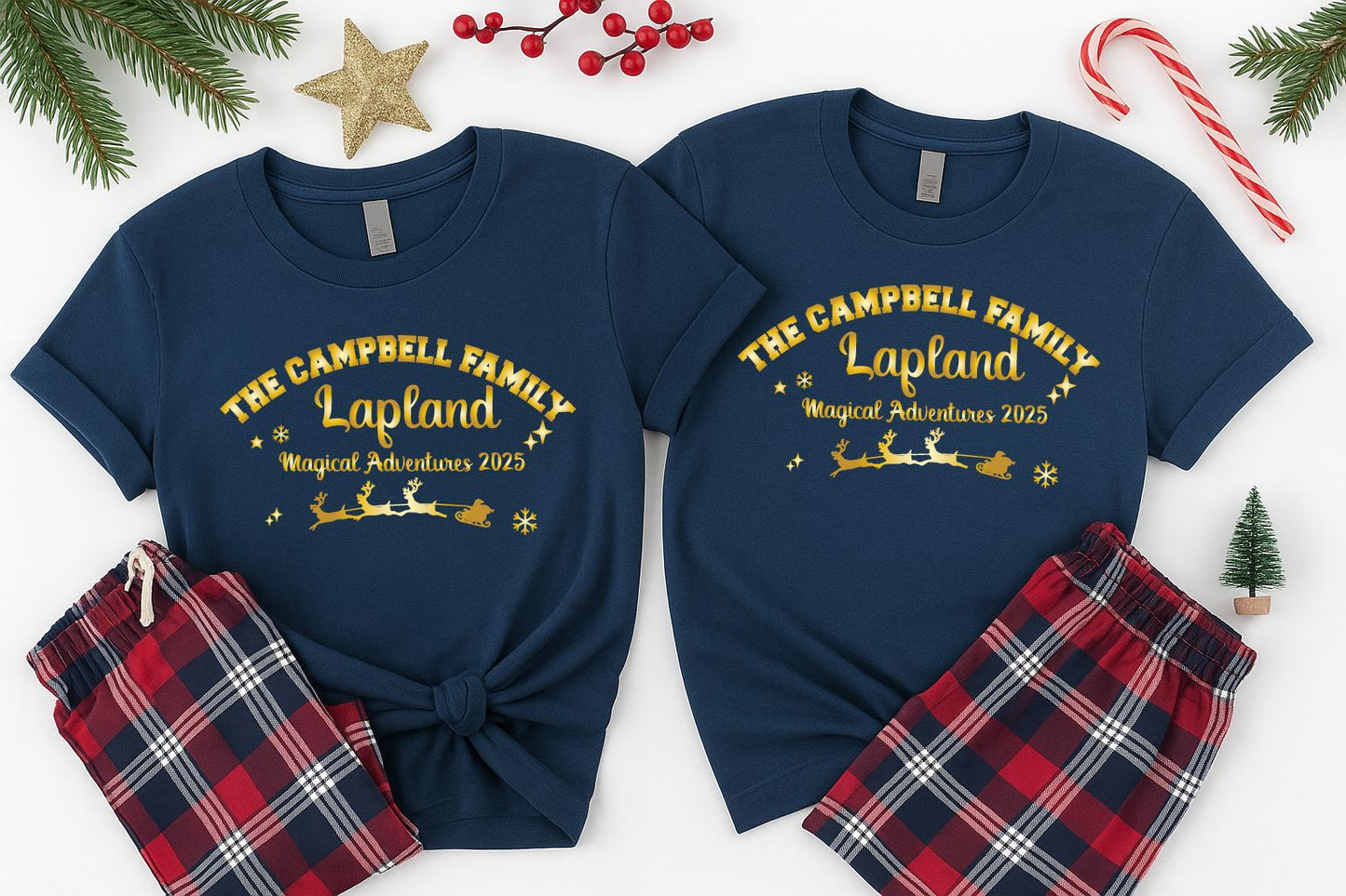 Lapland Personalised Family Pyjamas – Navy & Gold Christmas Set Pyjamas Print My Tops
