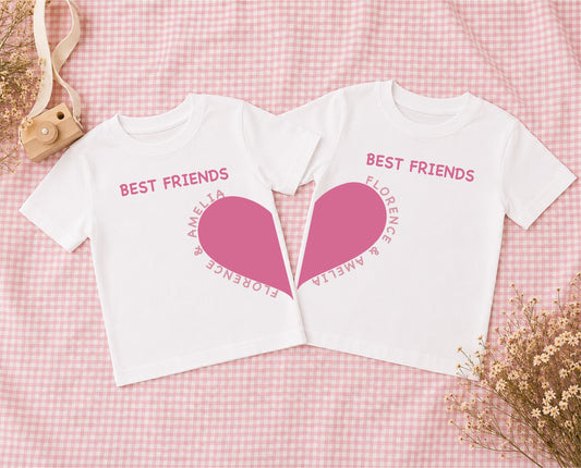 Matching Best Friends Heart Personalised Tops – Set of 2 T-shirt Print My Tops