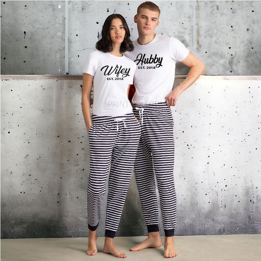 Matching Hubby Wifey Navy Striped Pyjamas