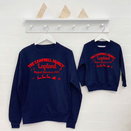 Matching Personalised Lapland Sweatshirts – Red & Navy Sweatshirt Print My Tops Unisex Small Navy