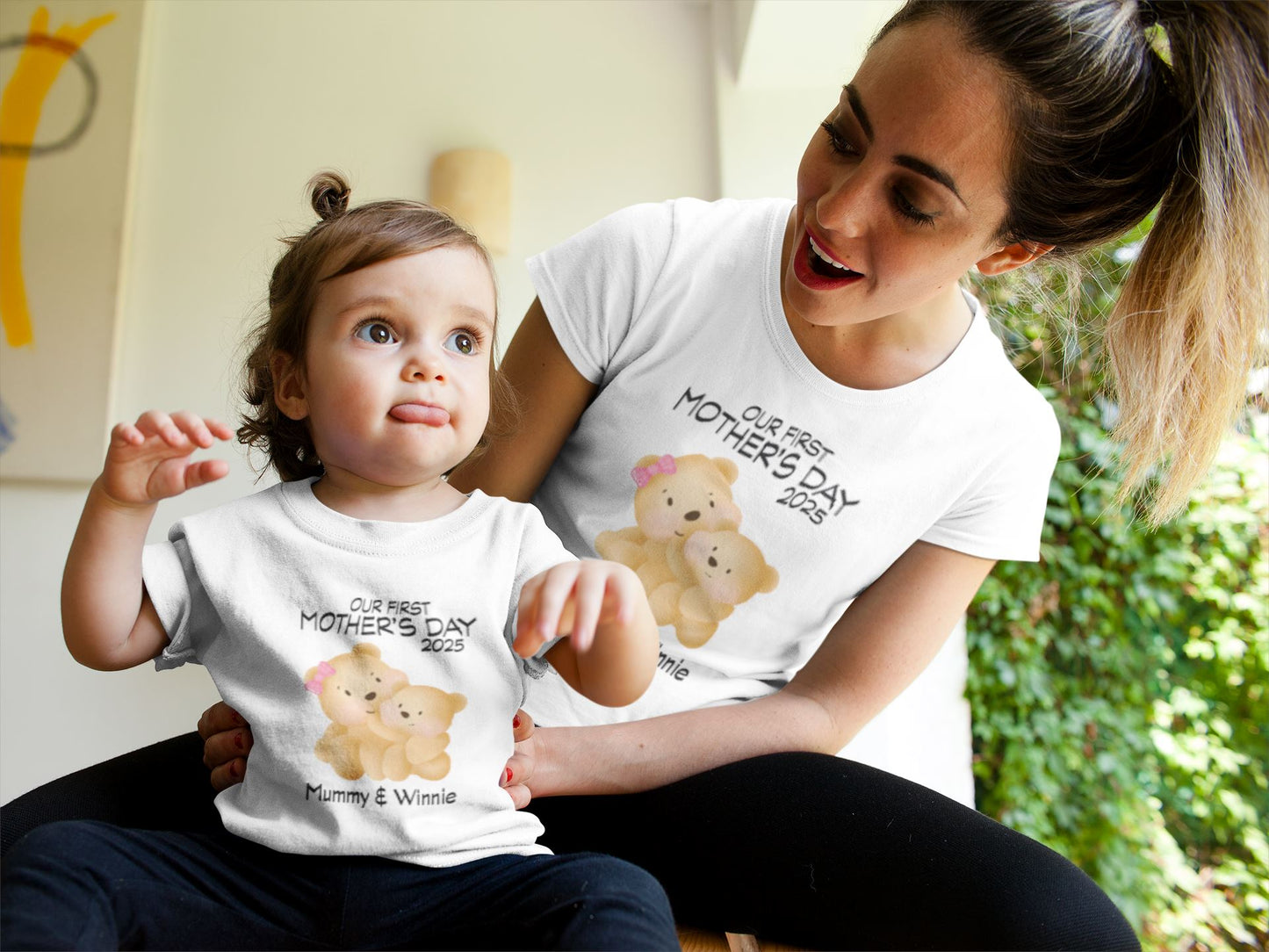 Mum and Baby First Mothers Day Personalised Bear Tops T-shirt Print My Tops