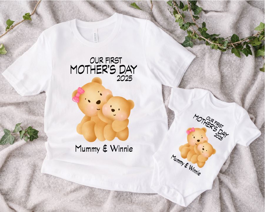 Mum and Baby First Mothers Day Personalised Bear Tops T-shirt Print My Tops