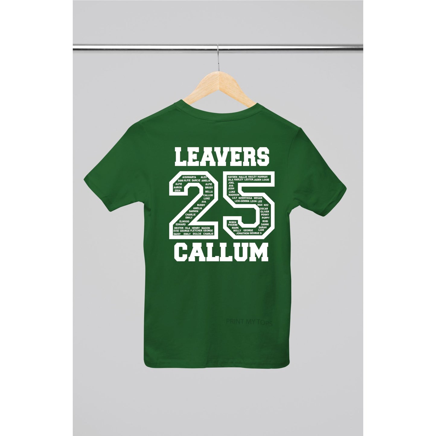 Personalised 2025 School College Leavers T-shirt Top Hoodies Print My Tops 7-8 Green