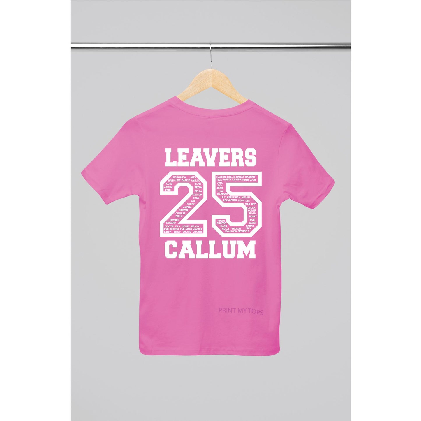 Personalised 2025 School College Leavers T-shirt Top Hoodies Print My Tops 7-8 Hot Pink