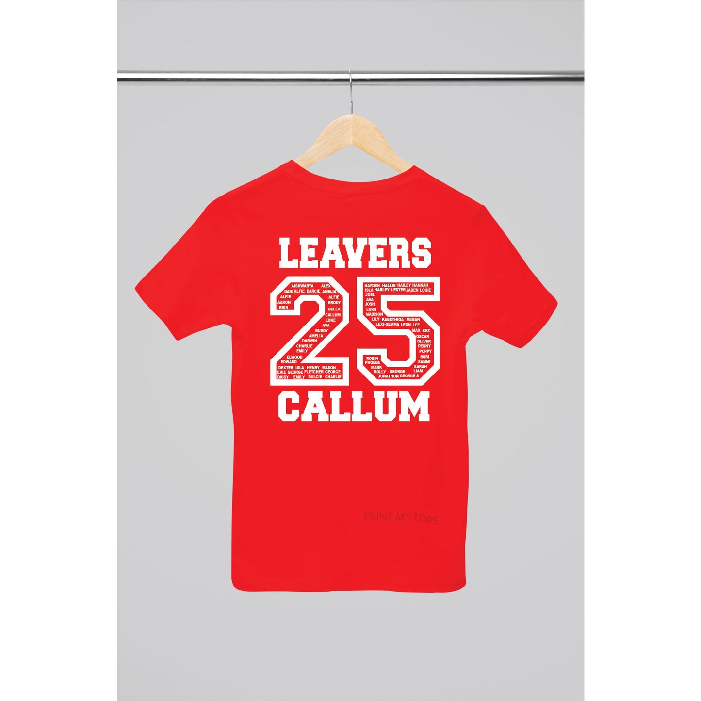 Personalised 2025 School College Leavers T-shirt Top Hoodies Print My Tops 7-8 Red