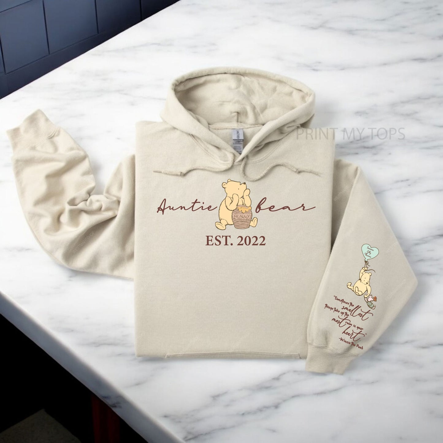 Personalised Auntie Bear Est Sweatshirt Sweatshirt Print My Tops Small (Size 10-12) Beige