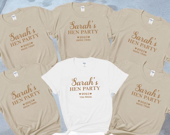 Personalised Beige Hen Party T-shirts Gold Text T-shirt Print My Tops
