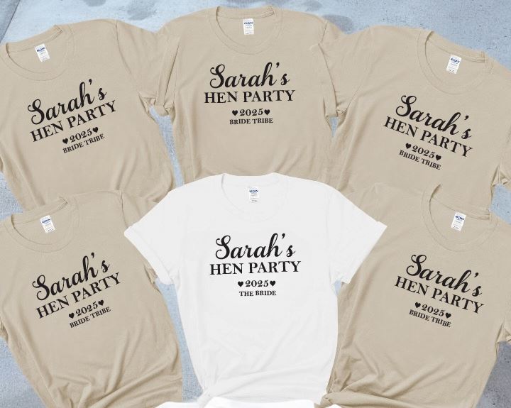 Personalised Beige Hen Party Tshirts T-shirt Print My Tops Extra Small (Size 6-8) Beige
