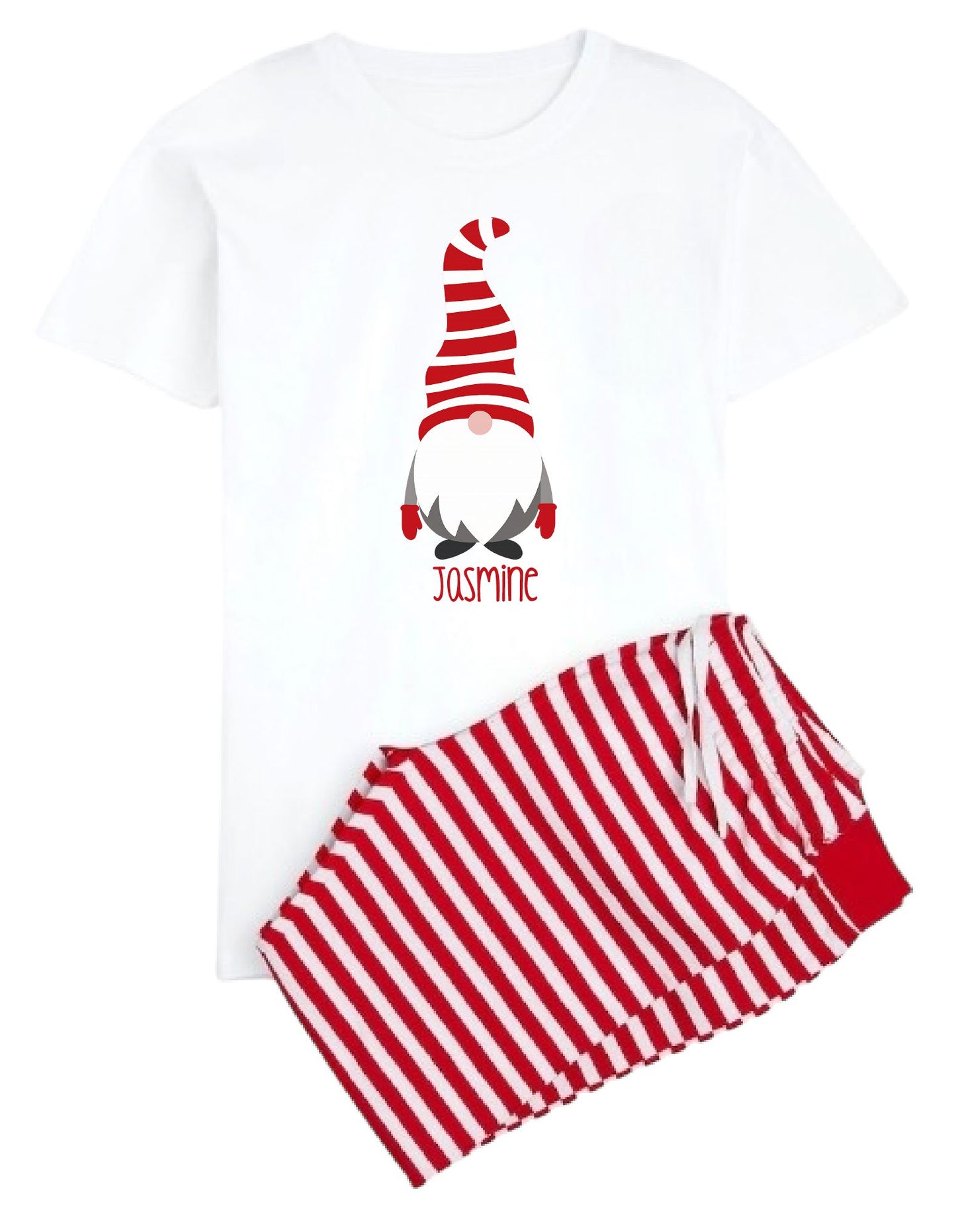 Personalised Christmas Gonk Pyjamas β Red & White Striped Family Matching PJs Pyjamas Print My Tops