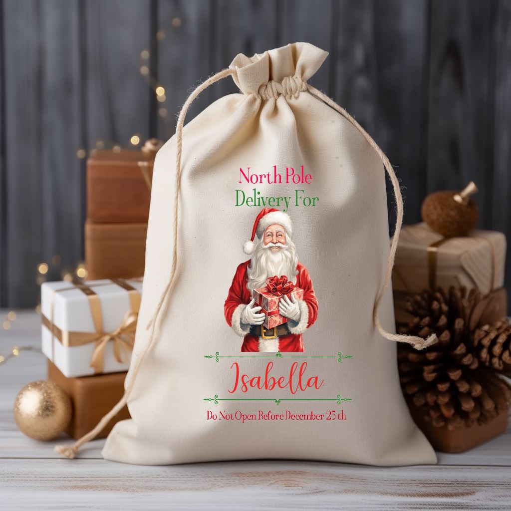 Personalised Christmas Santa Gift Sack Bag Print My Tops