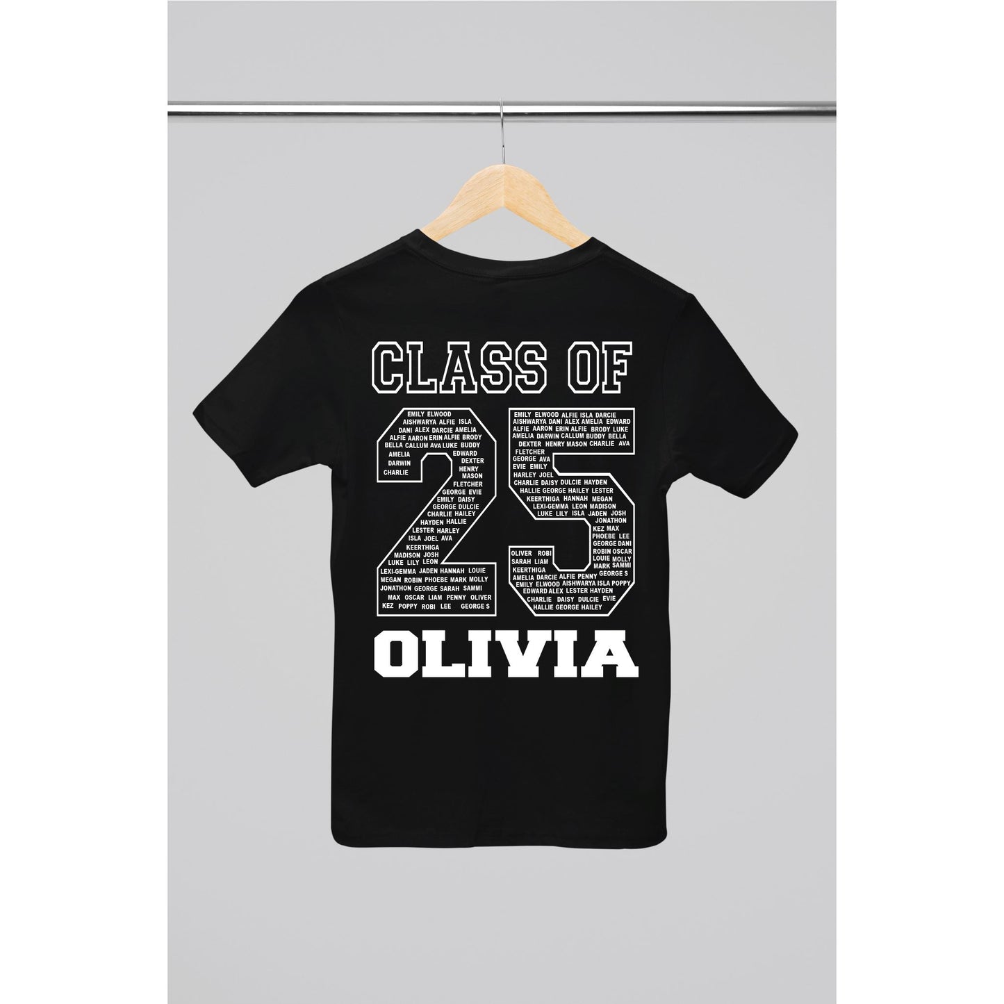 Personalised Class of 2025 Leavers T-shirt Top Hoodies Print My Tops 7-8 Black