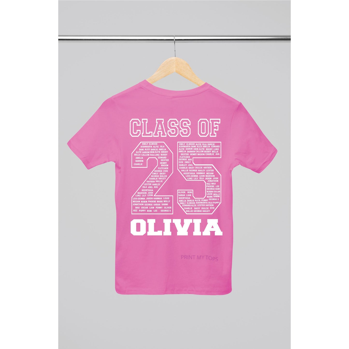 Personalised Class of 2025 Leavers T-shirt Top Hoodies Print My Tops 7-8 Hot Pink