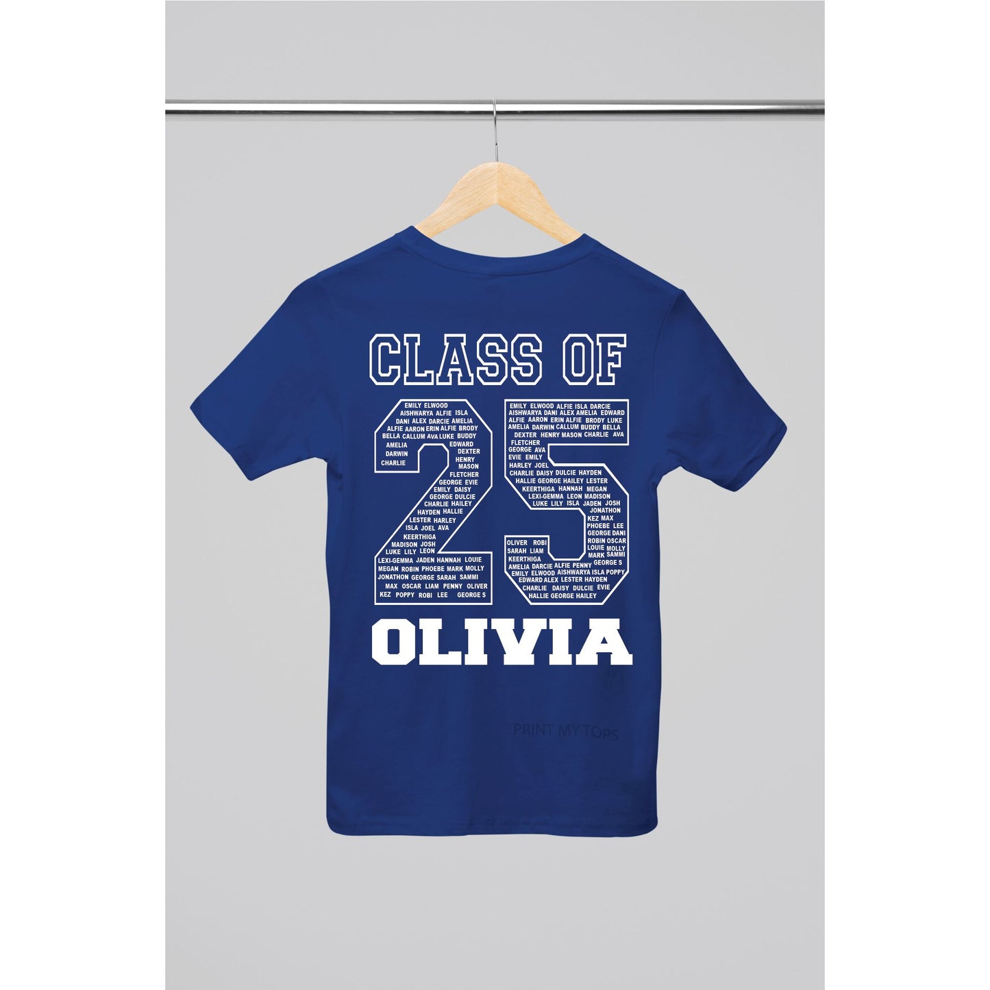 Personalised Class of 2025 Leavers T-shirt Top Hoodies Print My Tops 7-8 Navy