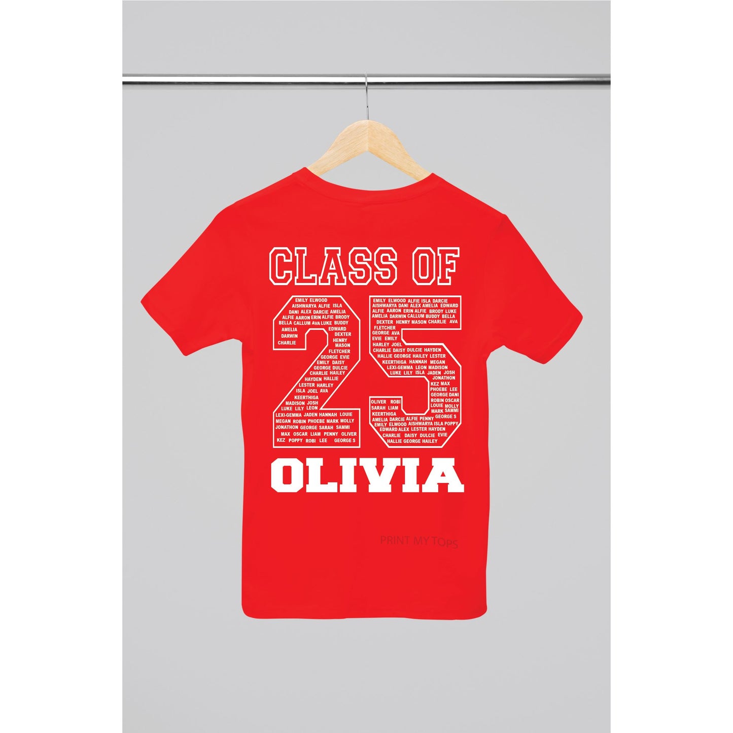 Personalised Class of 2025 Leavers T-shirt Top Hoodies Print My Tops 7-8 Red