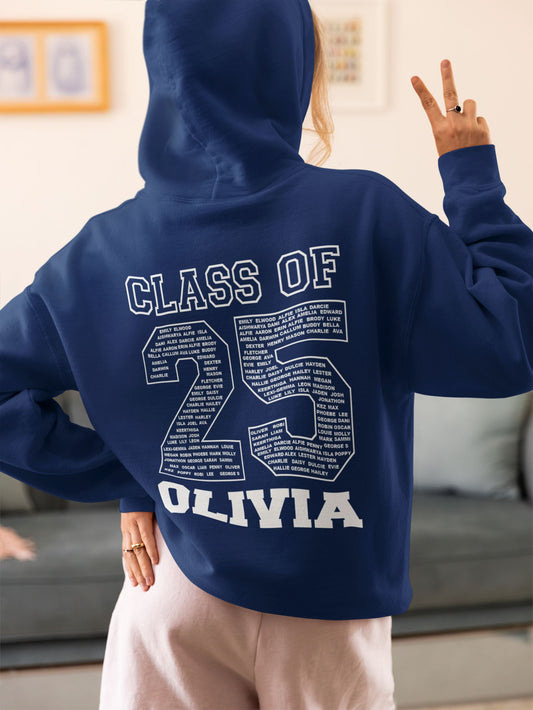 Personalised Class of 2025 School College Leavers Hoody Hoodies Print My Tops 7-8 Navy