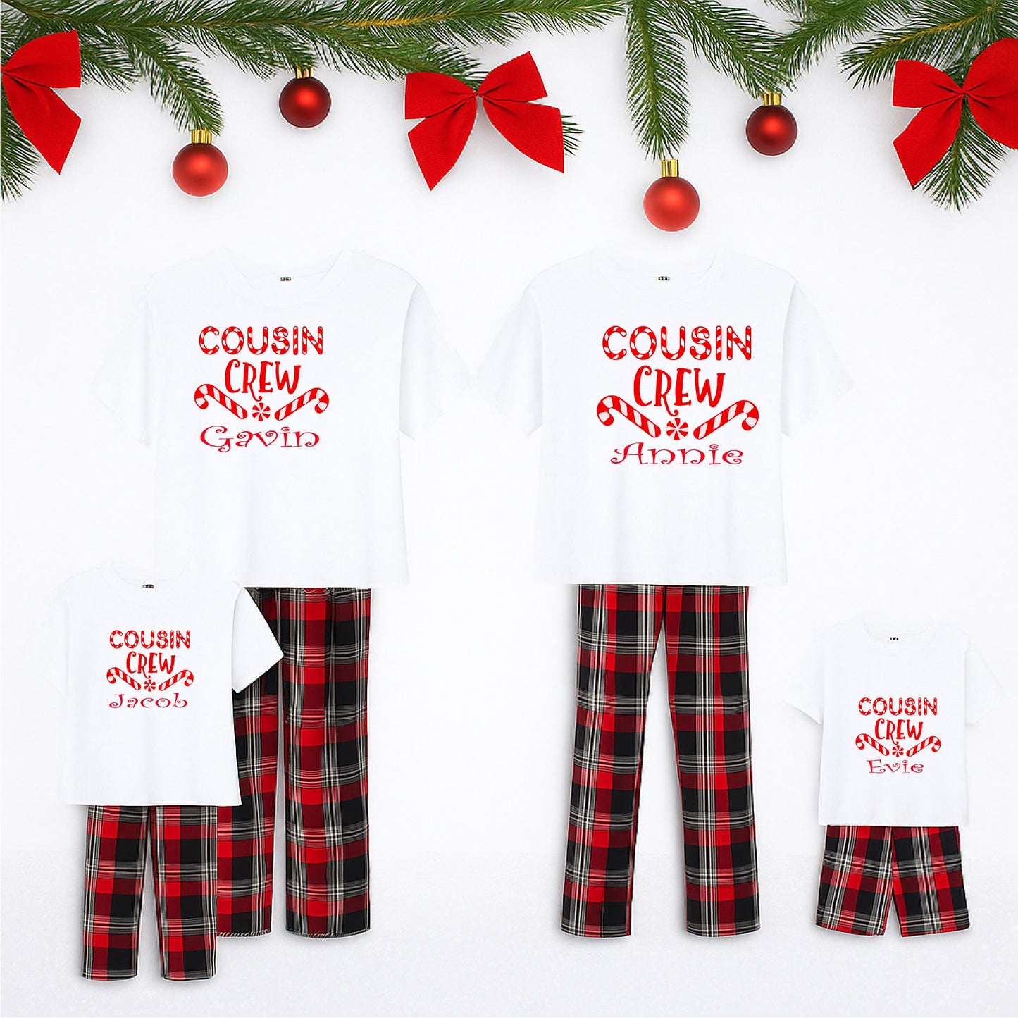 Personalised Cousin Crew Christmas Pyjamas β Matching Family Xmas PJs in Black or White Pyjamas Print My Tops White Mens Small (32 inch waist)