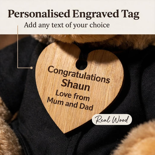 Personalised Graduation Teddy Bear Gift | Custom Engraved Name Bear | Class of 2026 Keepsake Photo Slate Print My Tops