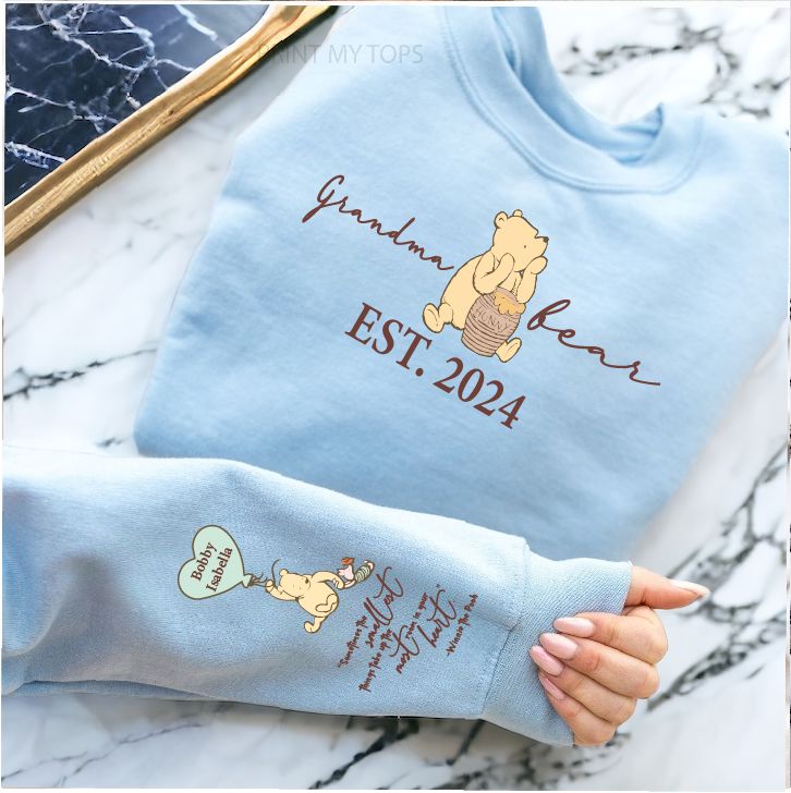 Personalised Grandma Bear Est Sweatshirt Sweatshirt Print My Tops Small (Size 10-12) Blue