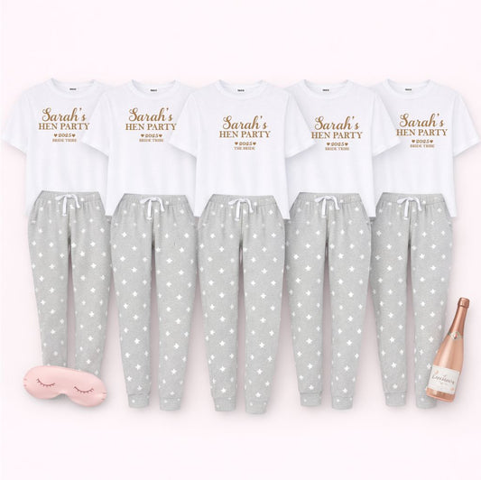 Personalised Hen Party Pyjamas Set – Bride & Bride Tribe Matching Pyjamas Pyjamas Print My Tops Womens XS (Size 6-8) Grey Stars