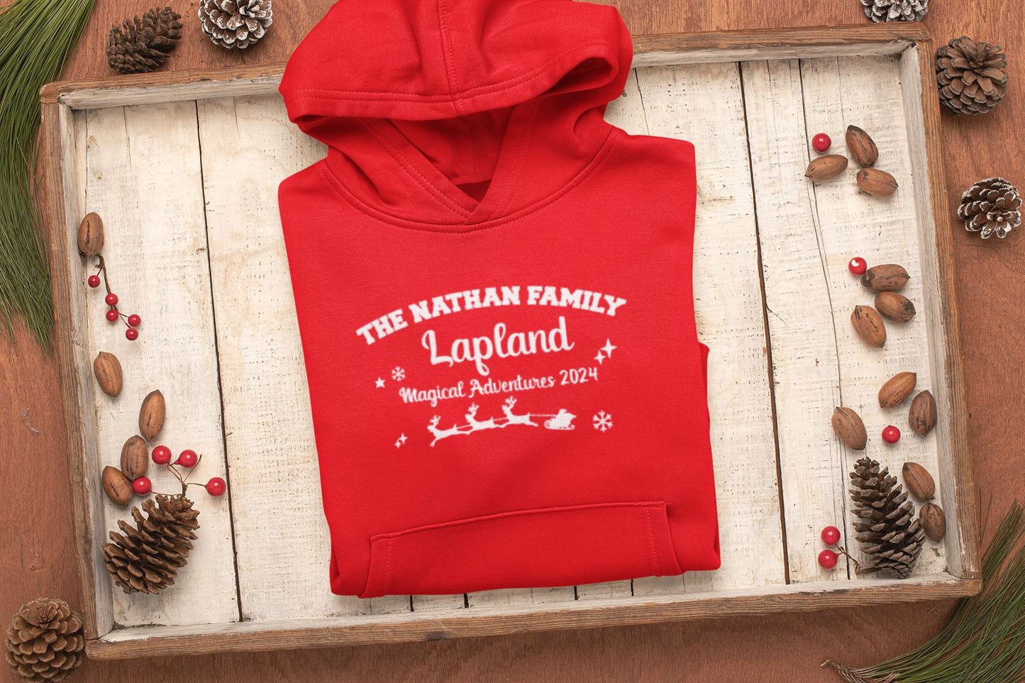 Personalised Lapland Adventure Navy Hoodies Hoodie Print My Tops Unisex Small Red