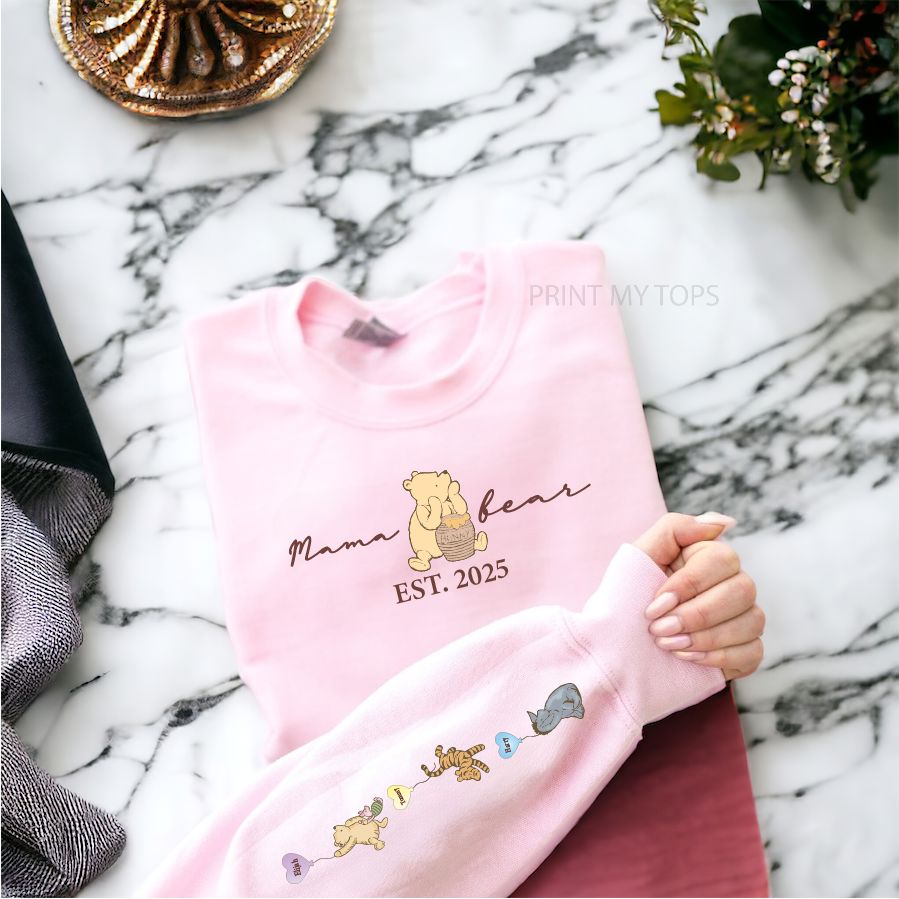 Personalised Mama Bear Est Sweatshirt Sweatshirt Print My Tops Pink Small (Size 10-12)