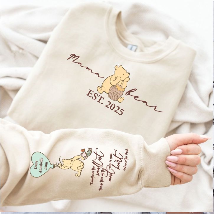Personalised Mama Bear Est Sweatshirt Sweatshirt Print My Tops Small (Size 10-12) Beige
