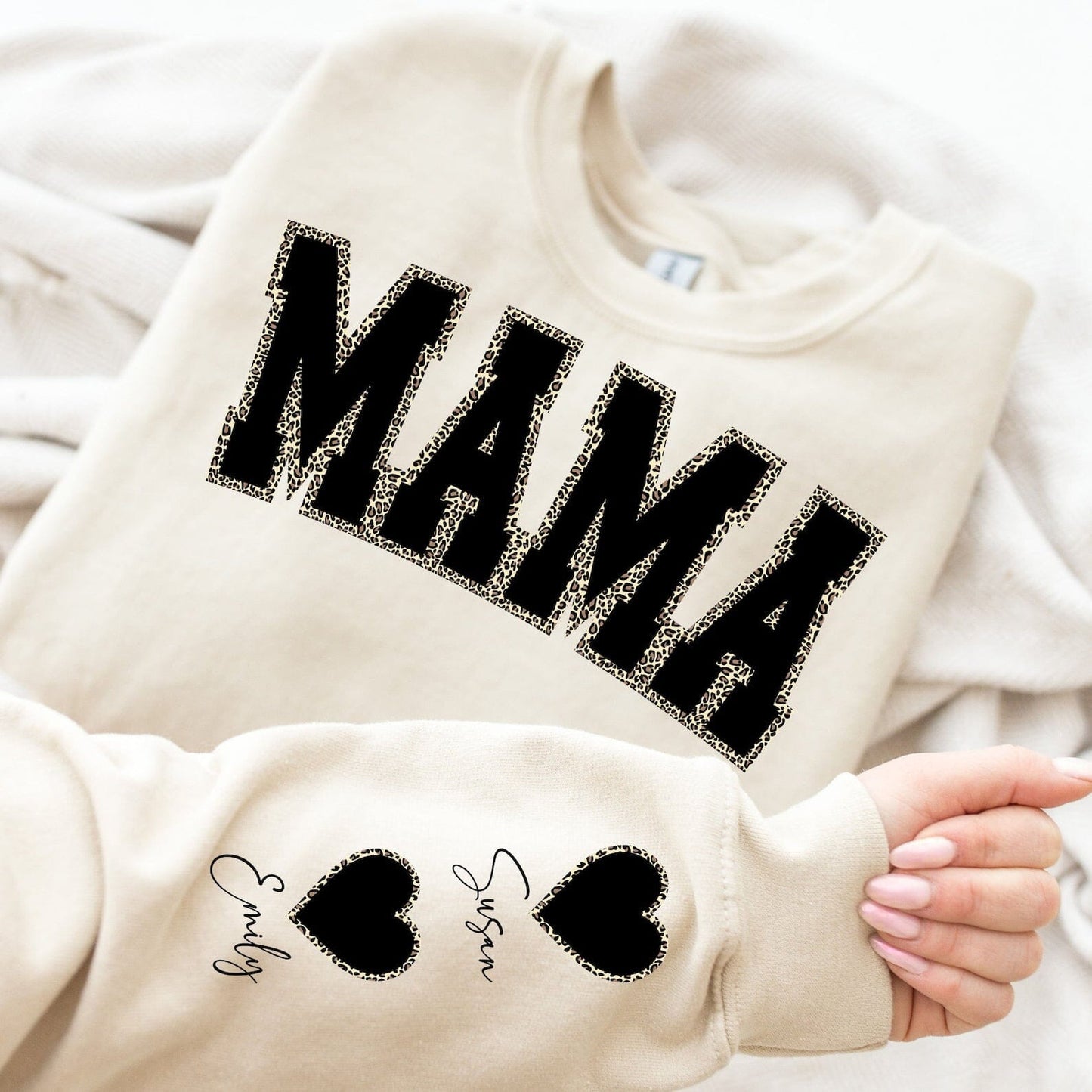 Personalised Mama Sweatshirt Sweatshirt Print My Tops Beige Small (Size 10)