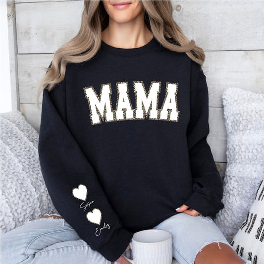 Personalised Mama Sweatshirt Sweatshirt Print My Tops Black Small (Size 10)