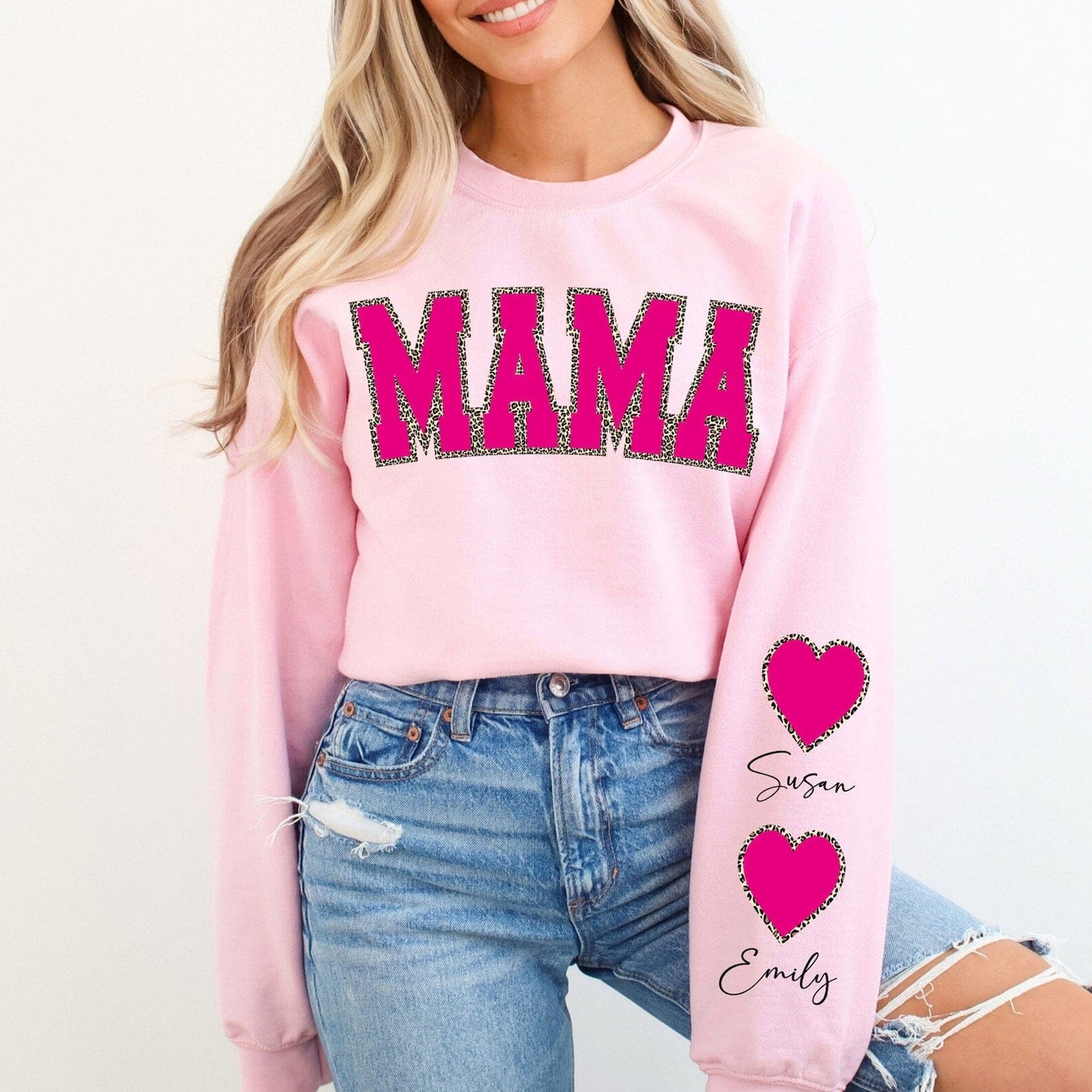 Personalised Mama Sweatshirt Sweatshirt Print My Tops Pink Small (Size 10)