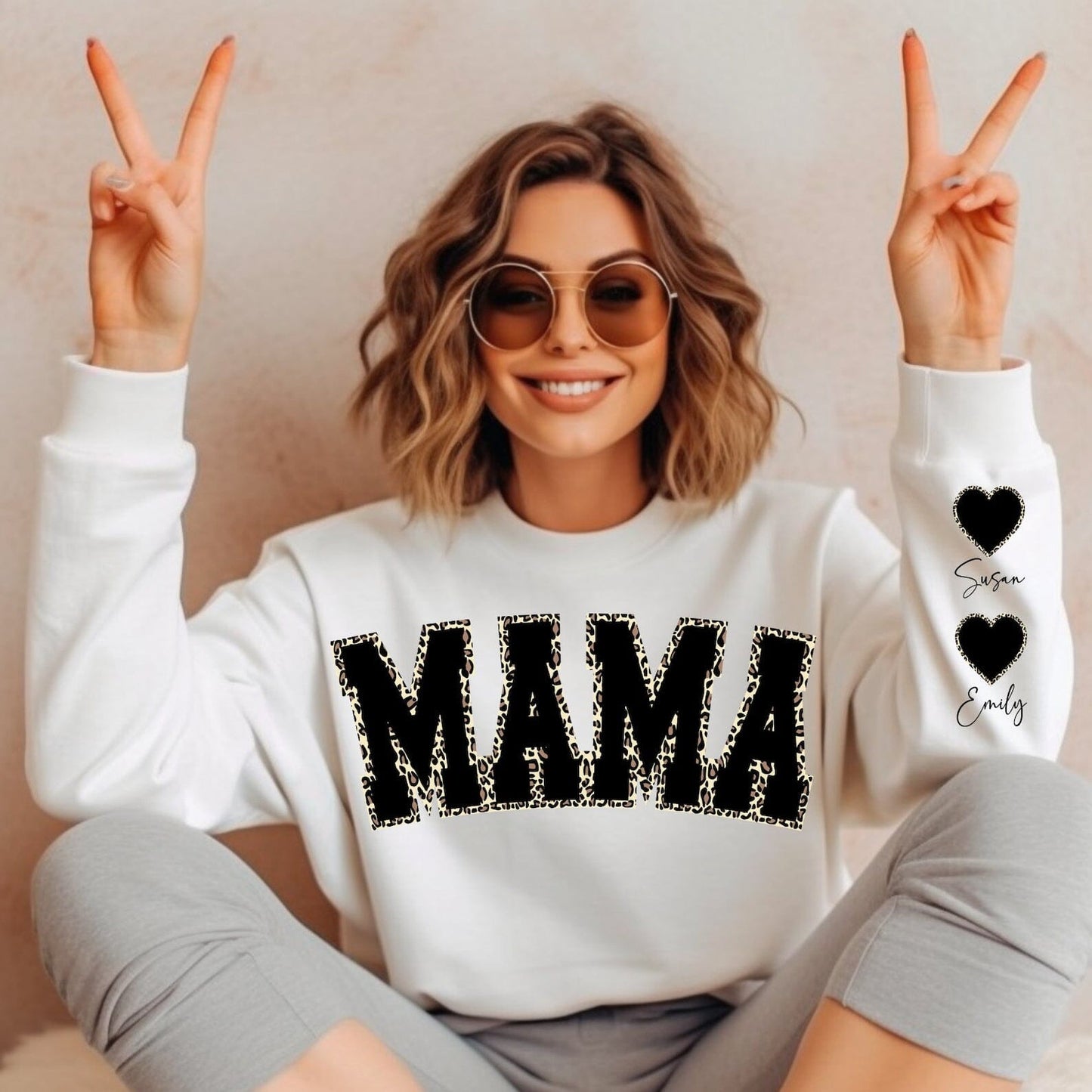 Personalised Mama Sweatshirt Sweatshirt Print My Tops White Small (Size 10)