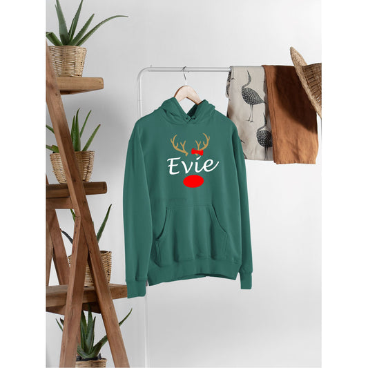 Personalised Name Antlers Christmas Hoodie Hoodie Print My Tops Mens Small Green