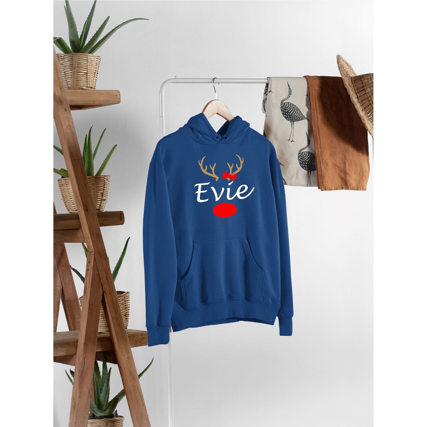 Personalised Name Antlers Christmas Hoodie Hoodie Print My Tops Mens Small Navy