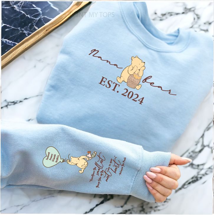 Personalised Nana Bear Est Sweatshirt Sweatshirt Print My Tops Small (Size 10-12) Blue