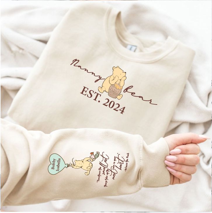 Personalised Nanny Bear Est Sweatshirt Sweatshirt Print My Tops Small (Size 10-12) Beige
