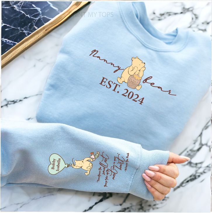 Personalised Nanny Bear Est Sweatshirt Sweatshirt Print My Tops Small (Size 10-12) Blue