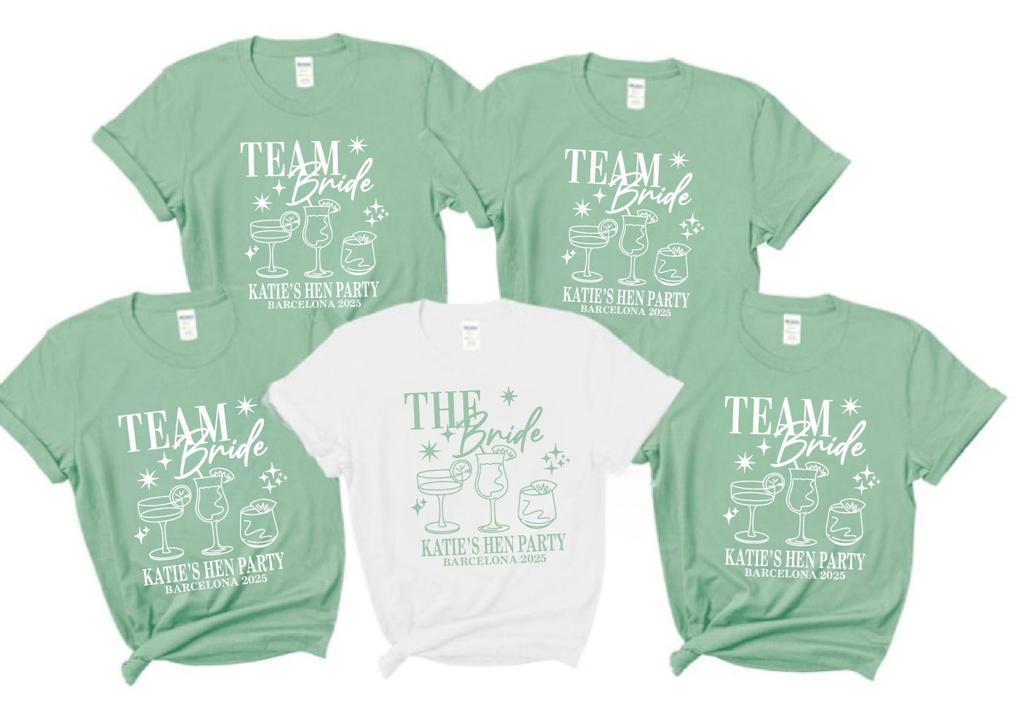 Team Bride Hen Party T-Shirts – Matching Squad Tees T-shirt Print My Tops Extra Small (Size 6-8) Mint Green TEAM BRIDE