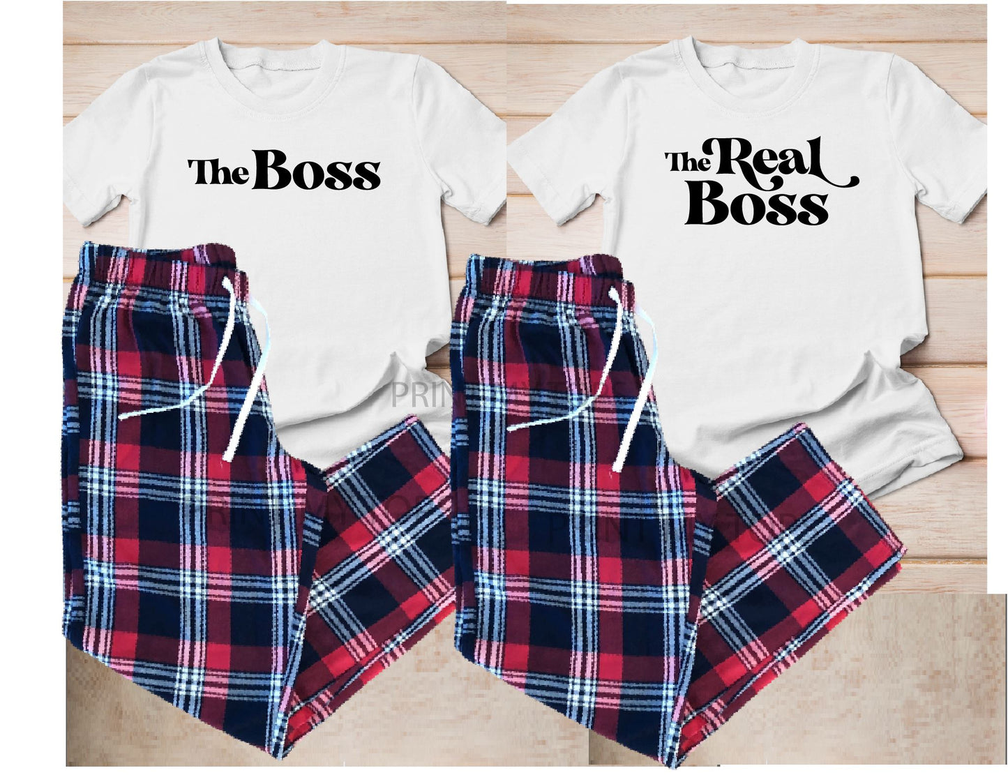 White Matching His & Hers Boss Real Boss Tartan Pyjamas Pyjamas Print My Tops