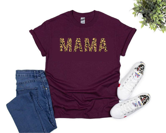Animal Leopard Print Plain Mama Slogan T-Shirt
