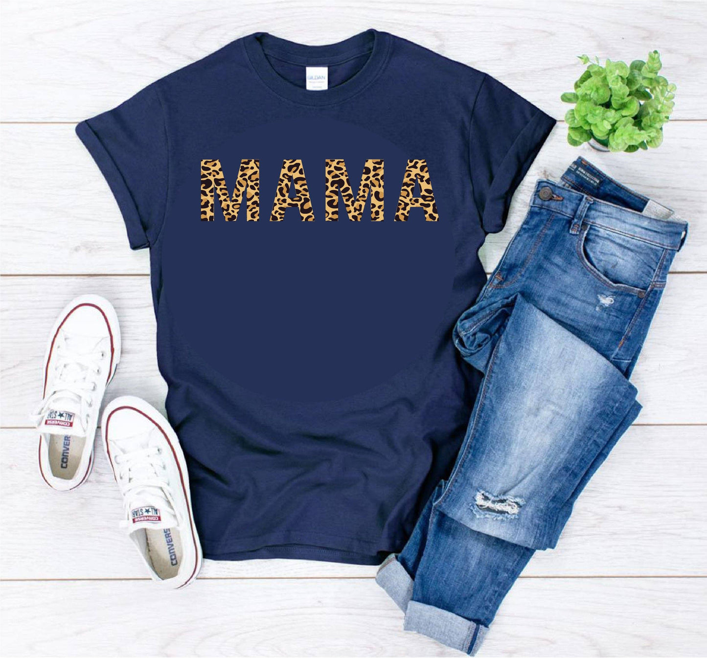 Animal Leopard Print Plain Mama Slogan T-Shirt