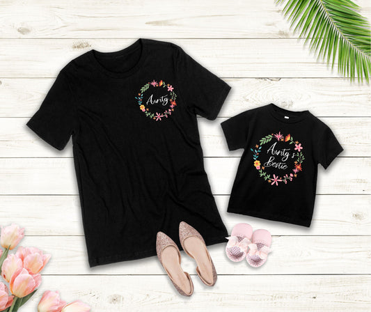 Aunty & Aunty's Bestie Floral Wreath T-Shirts