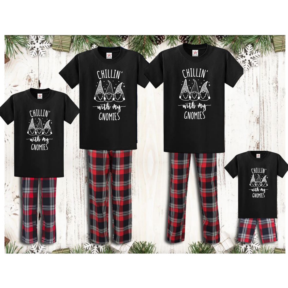 Black Chillin with my gnomies Tartan Pyjamas