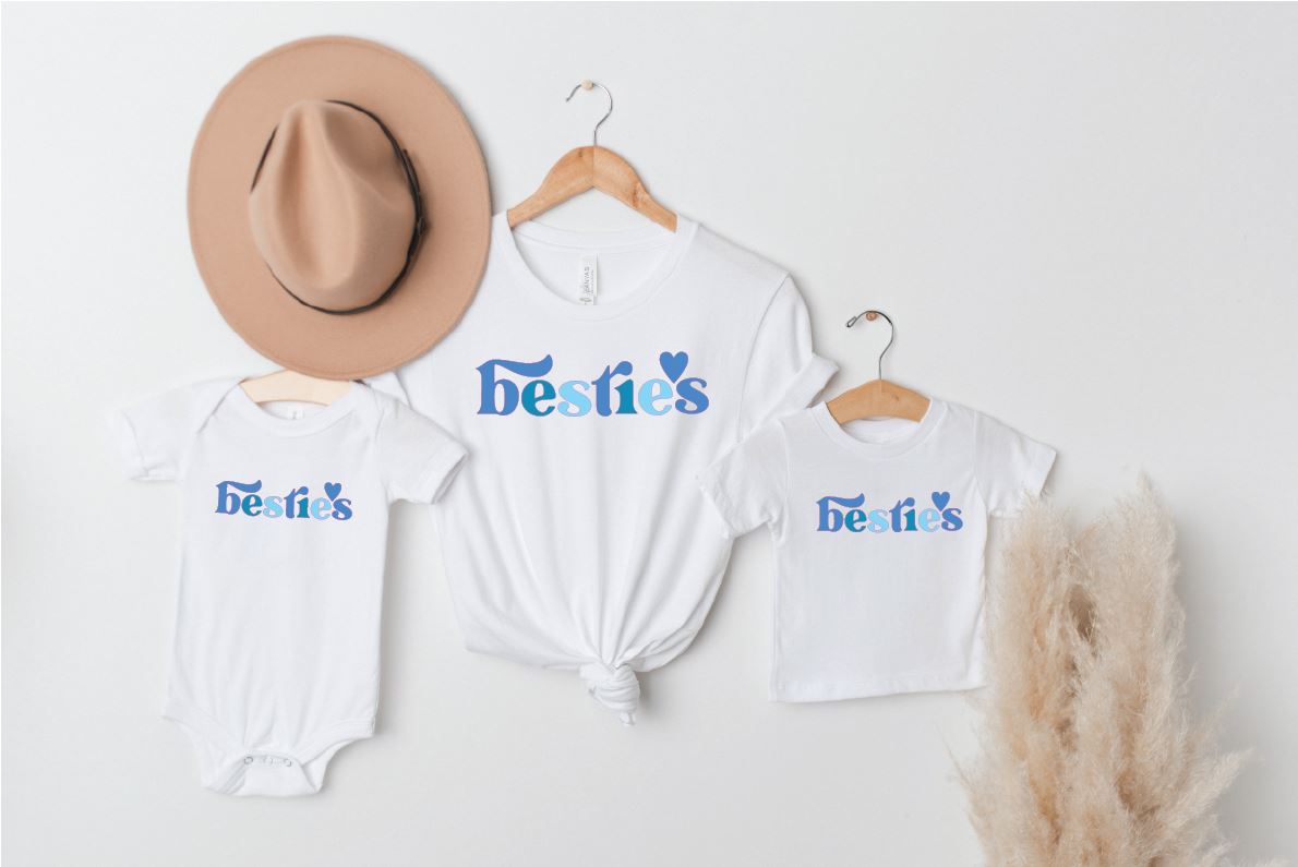 Blue Besties Matching White T-shirts